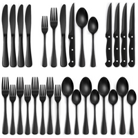 24-częściowy czarny zestaw sztućców ze stali nierdzewnej
