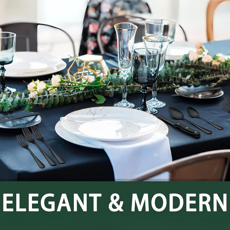 24-częściowy czarny zestaw sztućców ze stali nierdzewnej