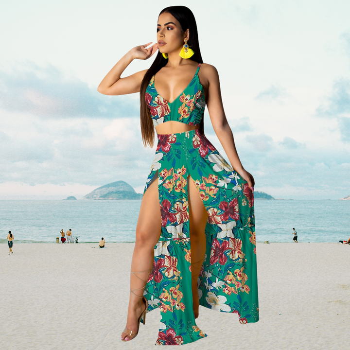 Zomerset met Haltertop en Lange Rok met Split – Naïma