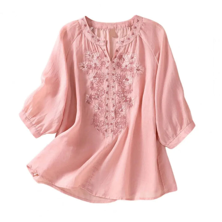Geborduurde Dames Zomerblouse van Katoen – Ysolde