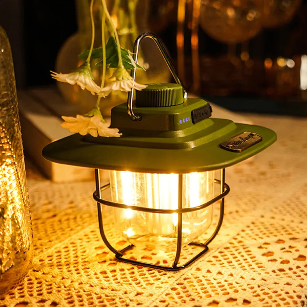 Retro Oplaadbare LED Camping Lantaarn - NostalgiaGlow