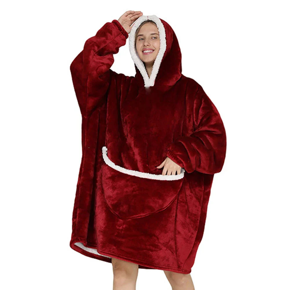 Oversized Fleece-deken met Capuchon & Zakken – SnugJoy