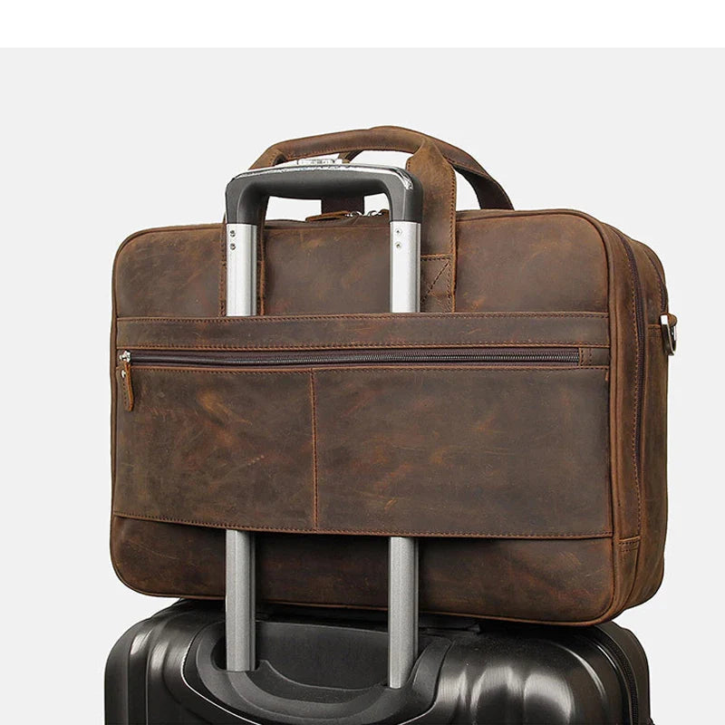 Grote Genuine Crazy Horse Leren Laptoptas 17 Inch