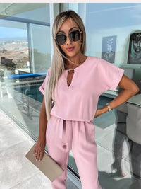 Jumpsuit met Korte Mouwen en Ceintuur - Eliana