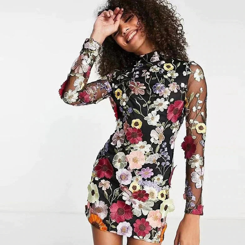 Gebloemde Cocktailjurk met Kant – Aurelia