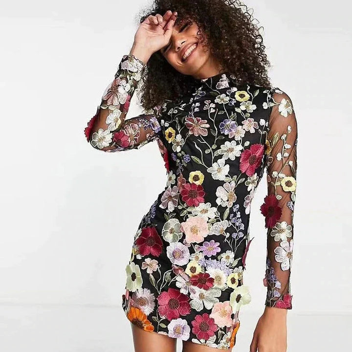 Gebloemde Cocktailjurk met Kant – Aurelia