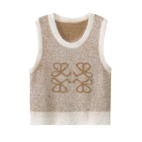 Beige Gebreide Dames Top met Vintage Jacquardpatroon – Mireille