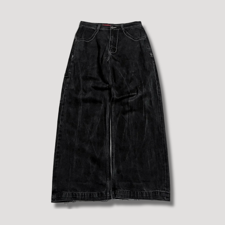 Zwarte Baggy Jeans met Hoge Taille – Raven