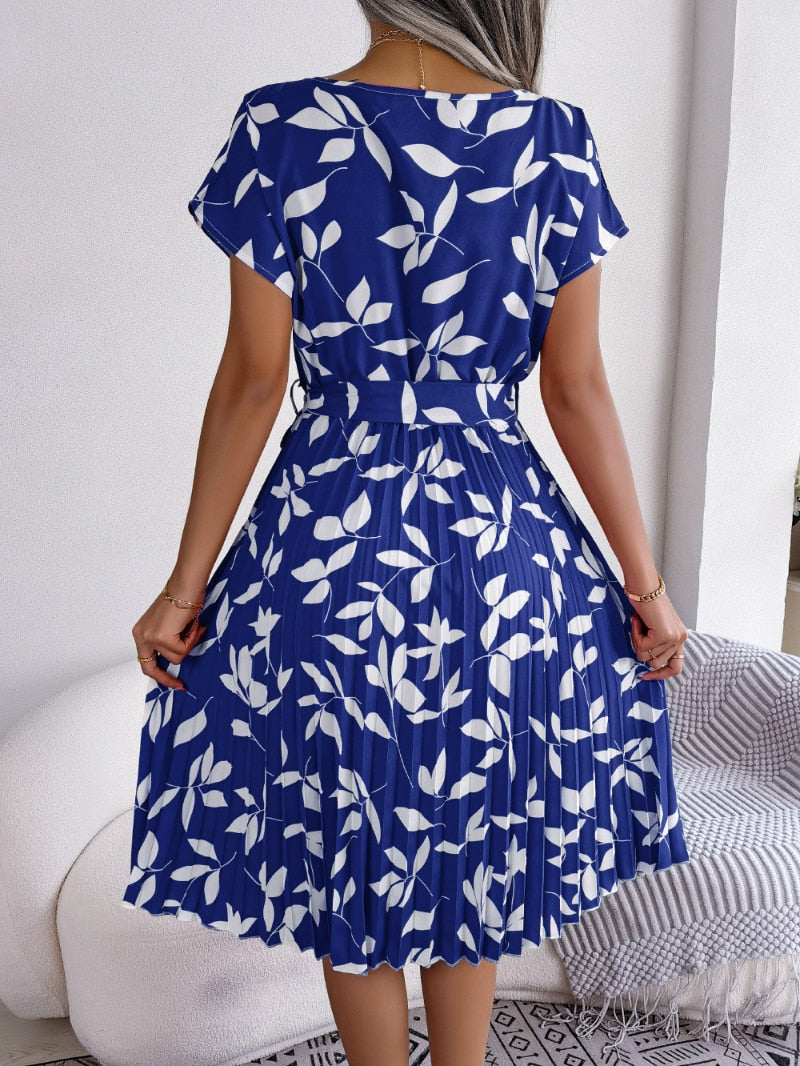 Blauwe Bedrukte Midi-jurk – Naomi