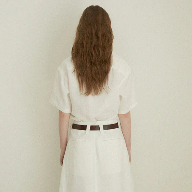 Luchtige & Tijdloze Linnen Damesblouse met Korte Mouwen en V-hals – Milena