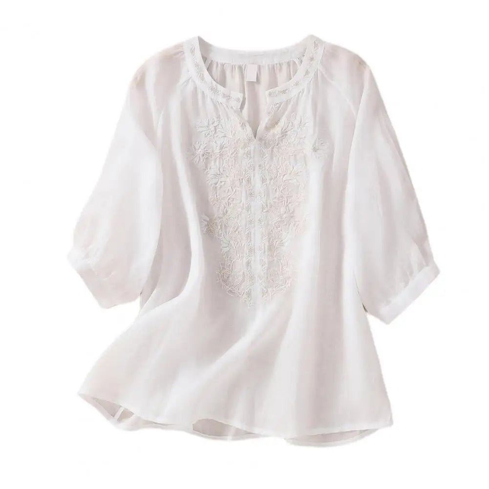 Geborduurde Dames Zomerblouse van Katoen – Ysolde