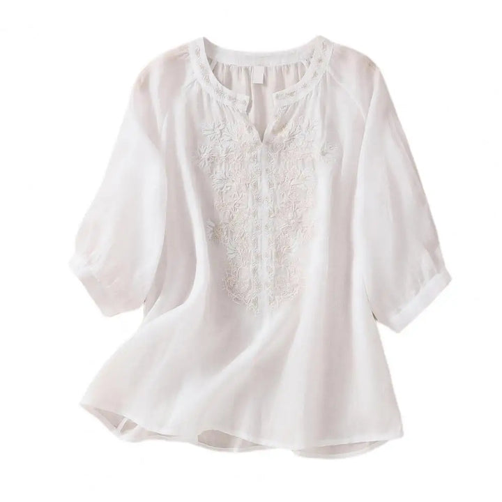 Geborduurde Dames Zomerblouse van Katoen – Ysolde