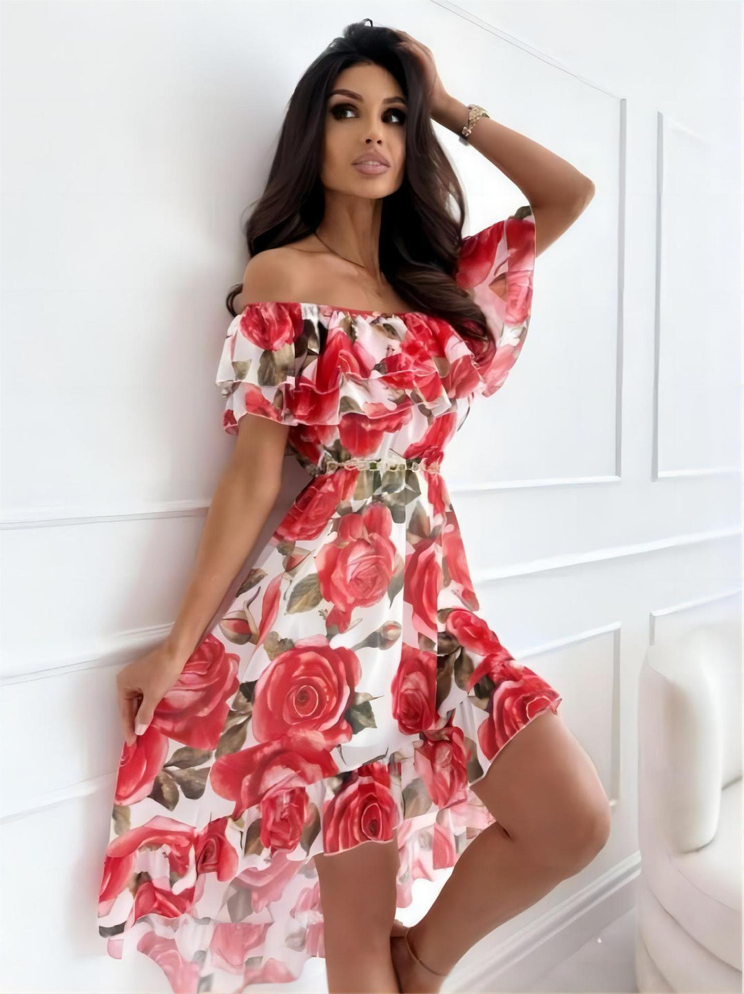 Off-Shoulder Mini-jurk met Ruches – Lina
