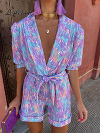 Trendige Festival-Print Playsuit met riem – Leona