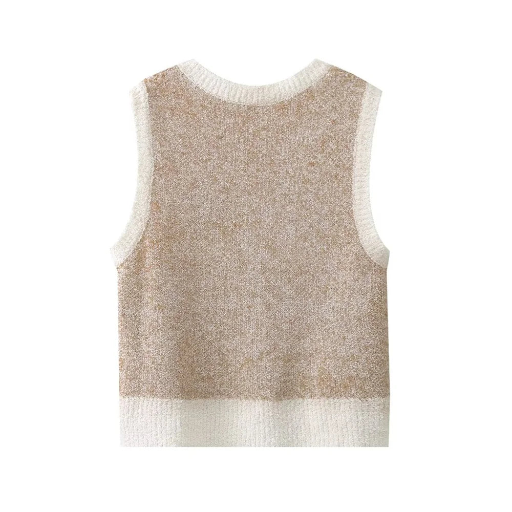 Beige Gebreide Dames Top met Vintage Jacquardpatroon – Mireille