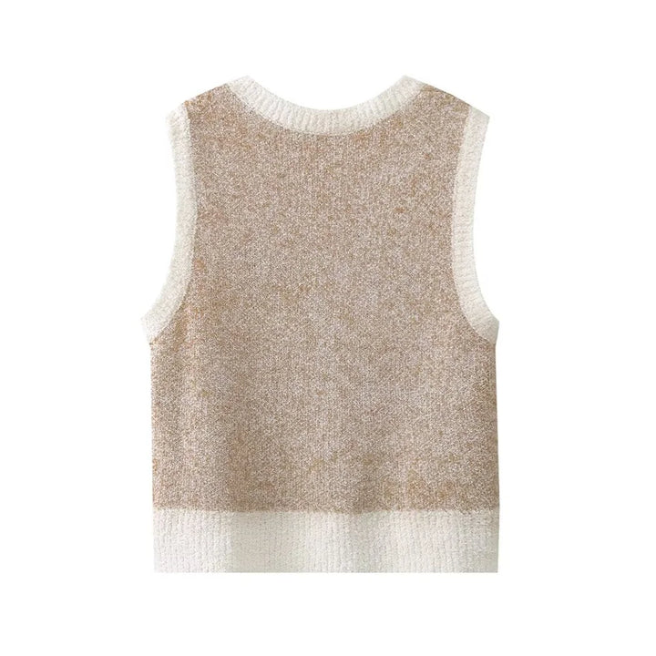 Beige Gebreide Dames Top met Vintage Jacquardpatroon – Mireille