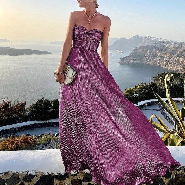 Maxi Zomerjurk met V-hals en Taille-accent – Rosa
