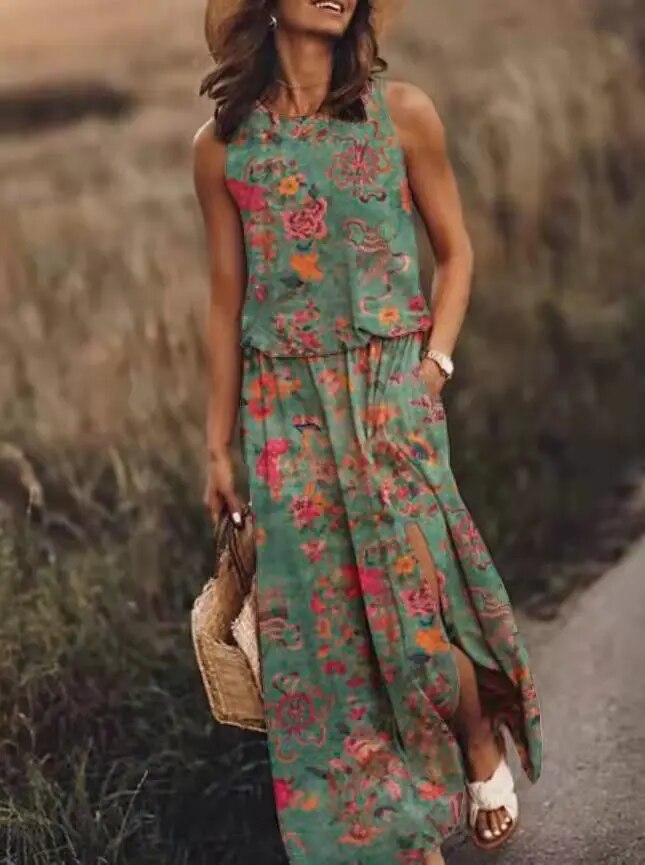 Zomerse Maxi-Jurk met Unieke Snit – Amara