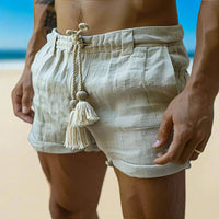 Witte Luchtige Linnen Herenshorts met Koord - Mattis