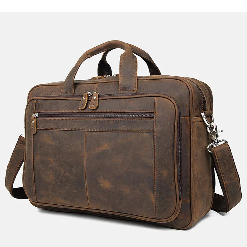 Grote Genuine Crazy Horse Leren Laptoptas 17 Inch
