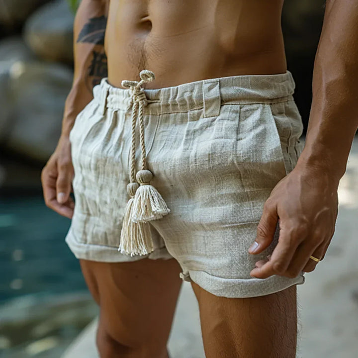Witte Luchtige Linnen Herenshorts met Koord - Mattis