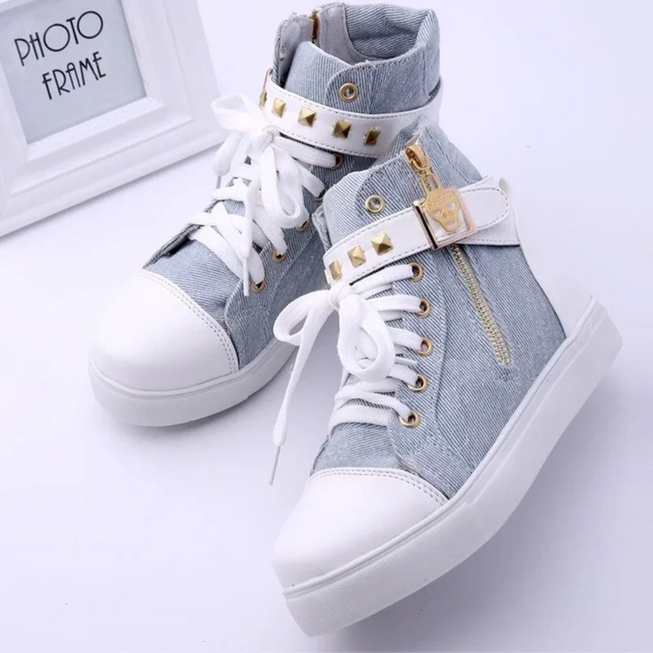Witte Leren Hoge Sneakers met Rits voor Dames - Ava