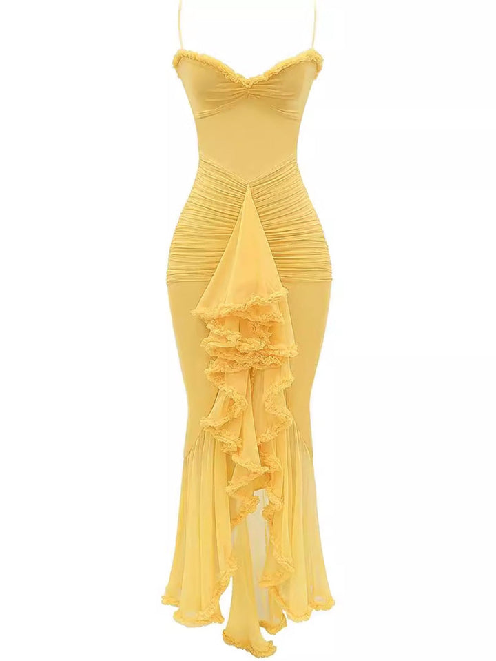 Trendige maxi jurk met ruches en spaghettibandjes - Loyza