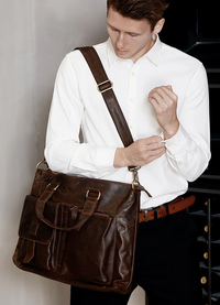 Grote Echte Leren Vintage Laptoptas