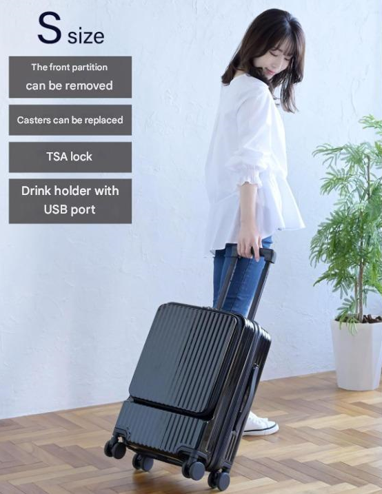 Front-Opening Carry-On Koffer met USB-poort en Drinkhouder