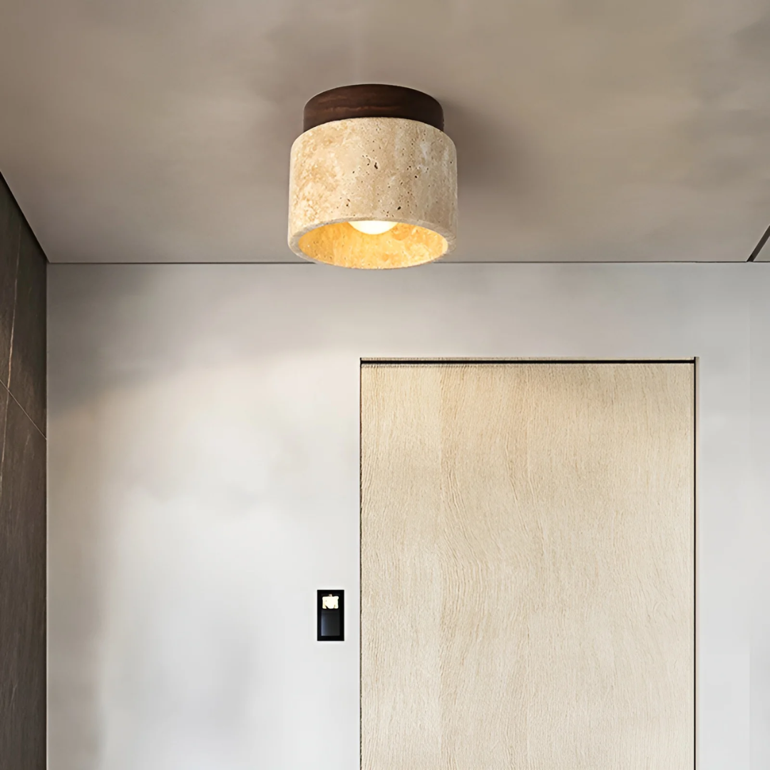 Wabi Sabi Geel Marmer Japanse Plafondlamp - TranquilStone