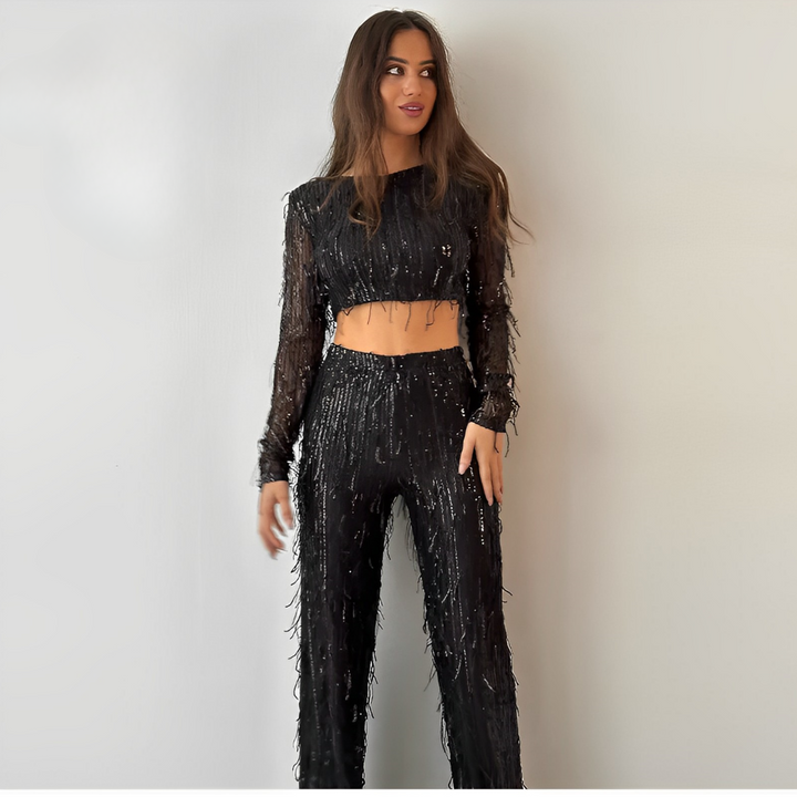 Glamoureuze pailletten tweedelige set voor dames - Celina