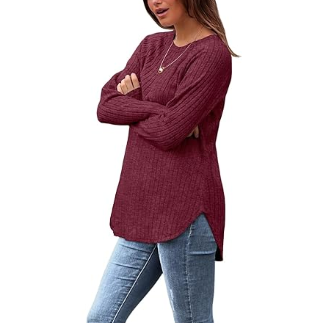 Loose Fit Crew Neck Sweater Tunic - Barbara