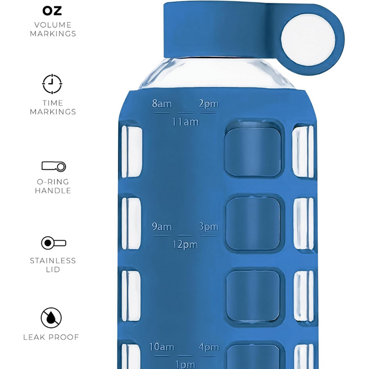 Glazen Waterfles met Tijdmarkeringen & Siliconen Huls