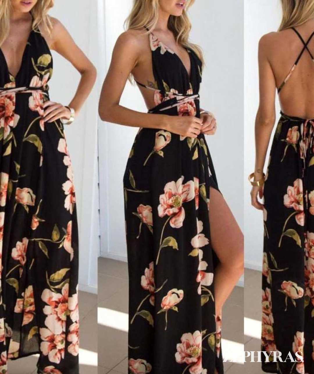 Zwarte Zomerjurk met Bloemenprint en Losse Pasvorm – Mayra