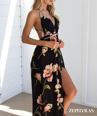 Zwarte Zomerjurk met Bloemenprint en Losse Pasvorm – Mayra