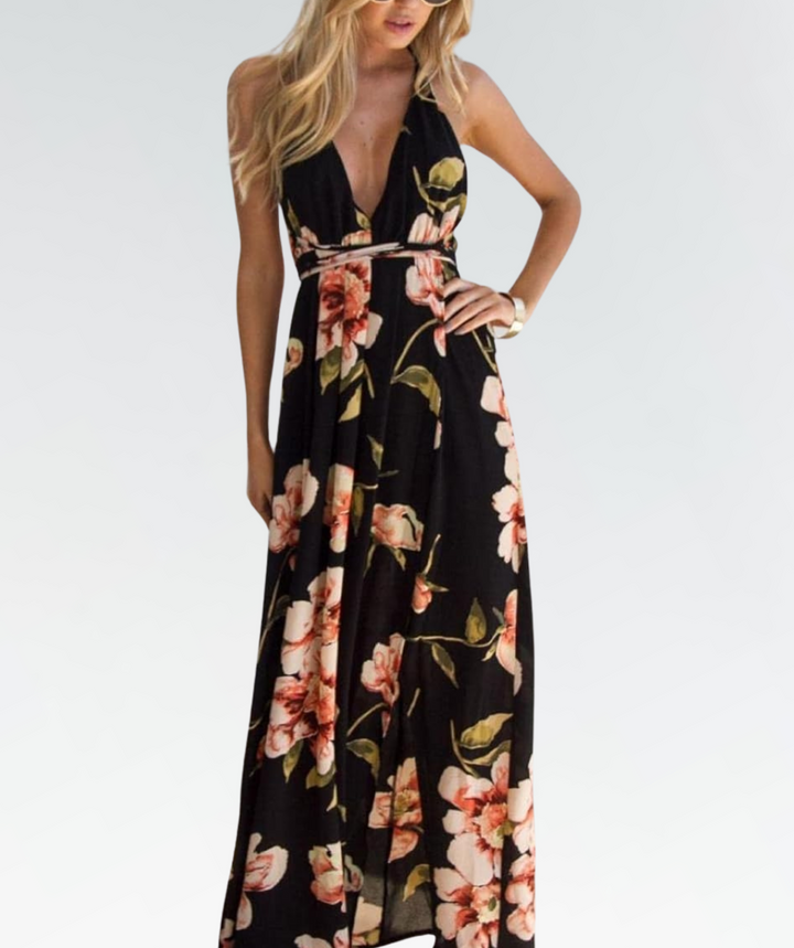 Zwarte Zomerjurk met Bloemenprint en Losse Pasvorm – Mayra