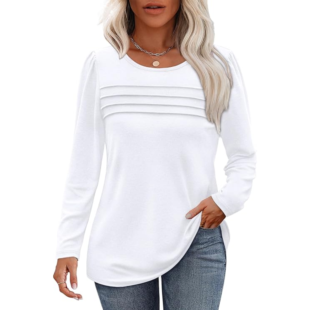 Trendy Plissé Lange Mouwen Tuniek Top - Sarah