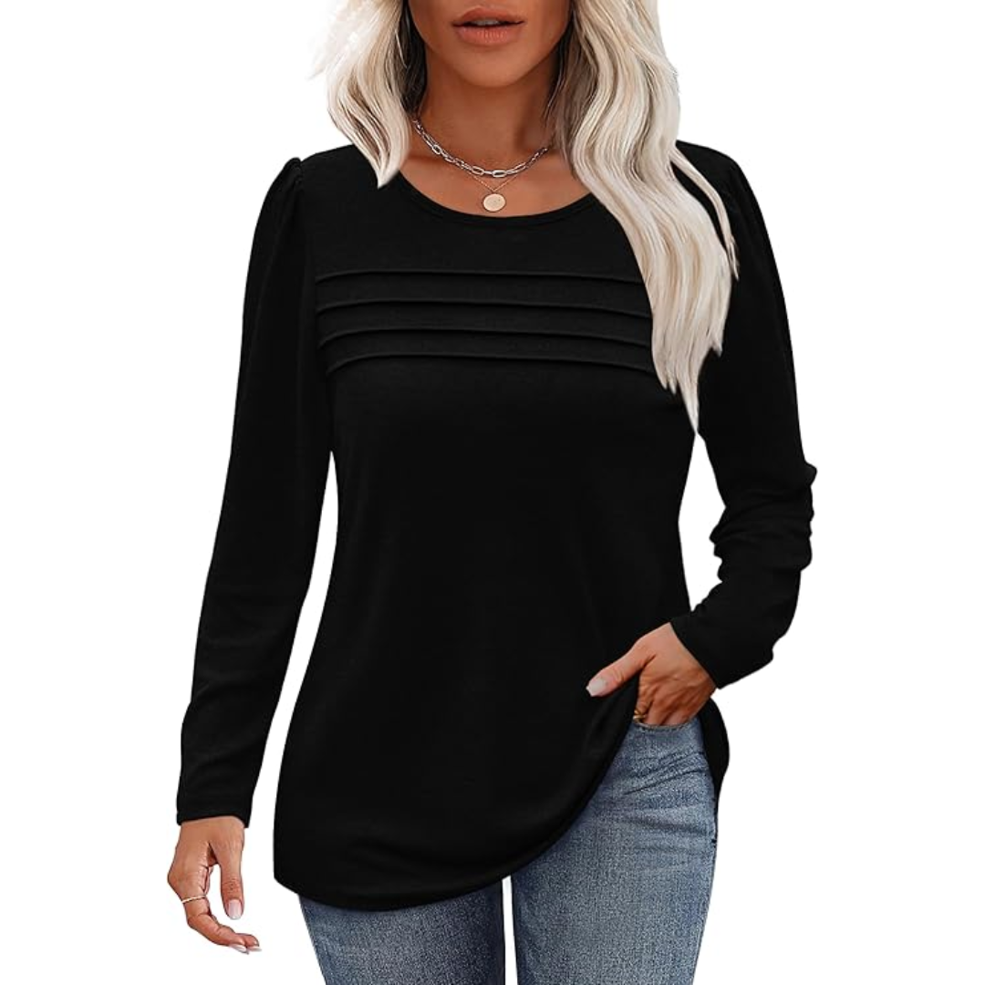 Trendy Plissé Lange Mouwen Tuniek Top - Sarah