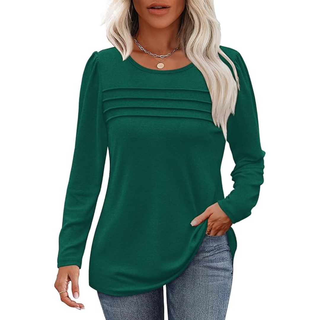 Trendy Plissé Lange Mouwen Tuniek Top - Sarah