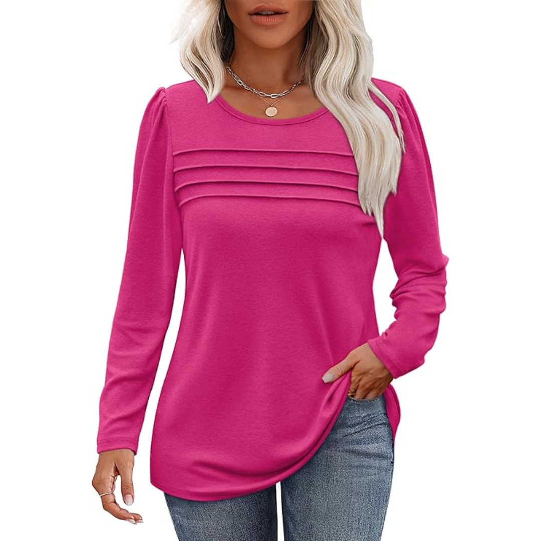 Trendy Plissé Lange Mouwen Tuniek Top - Sarah