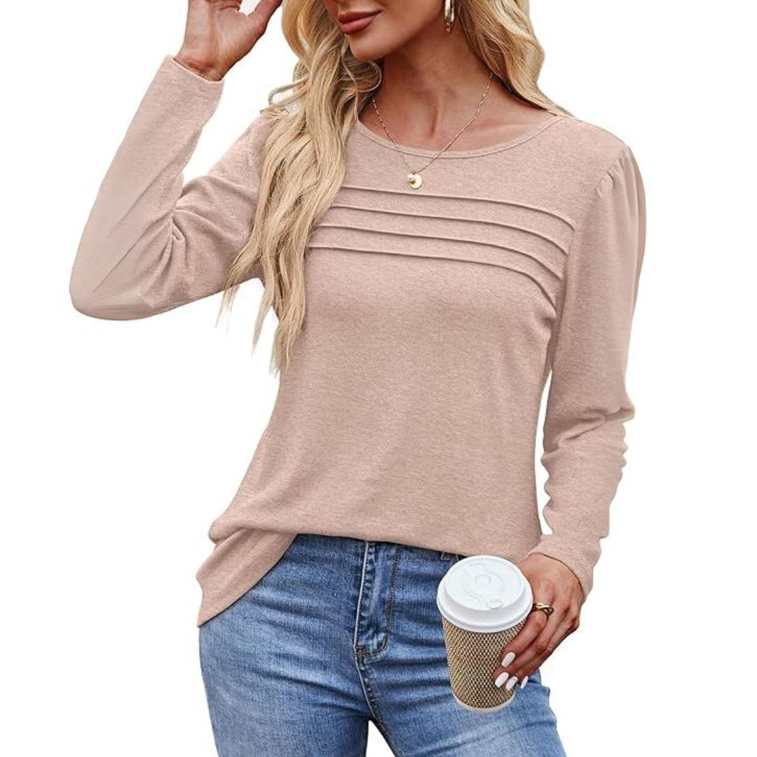 Trendy Plissé Lange Mouwen Tuniek Top - Sarah