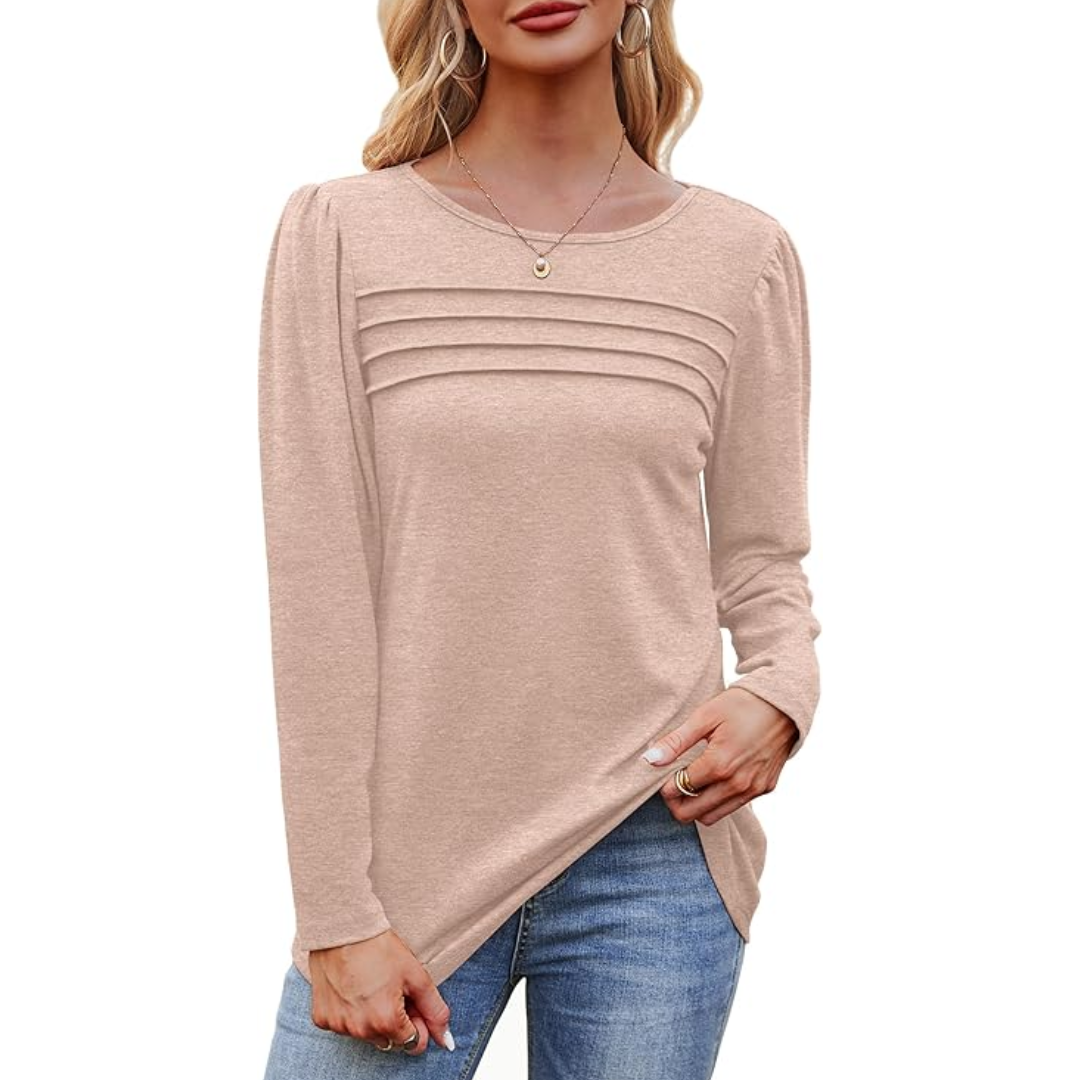 Trendy Plissé Lange Mouwen Tuniek Top - Sarah