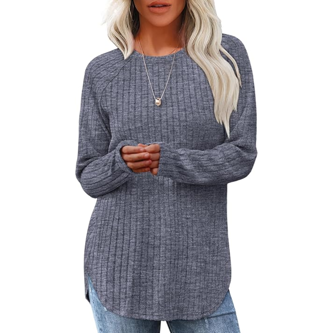 Loose Fit Crew Neck Sweater Tunic - Barbara