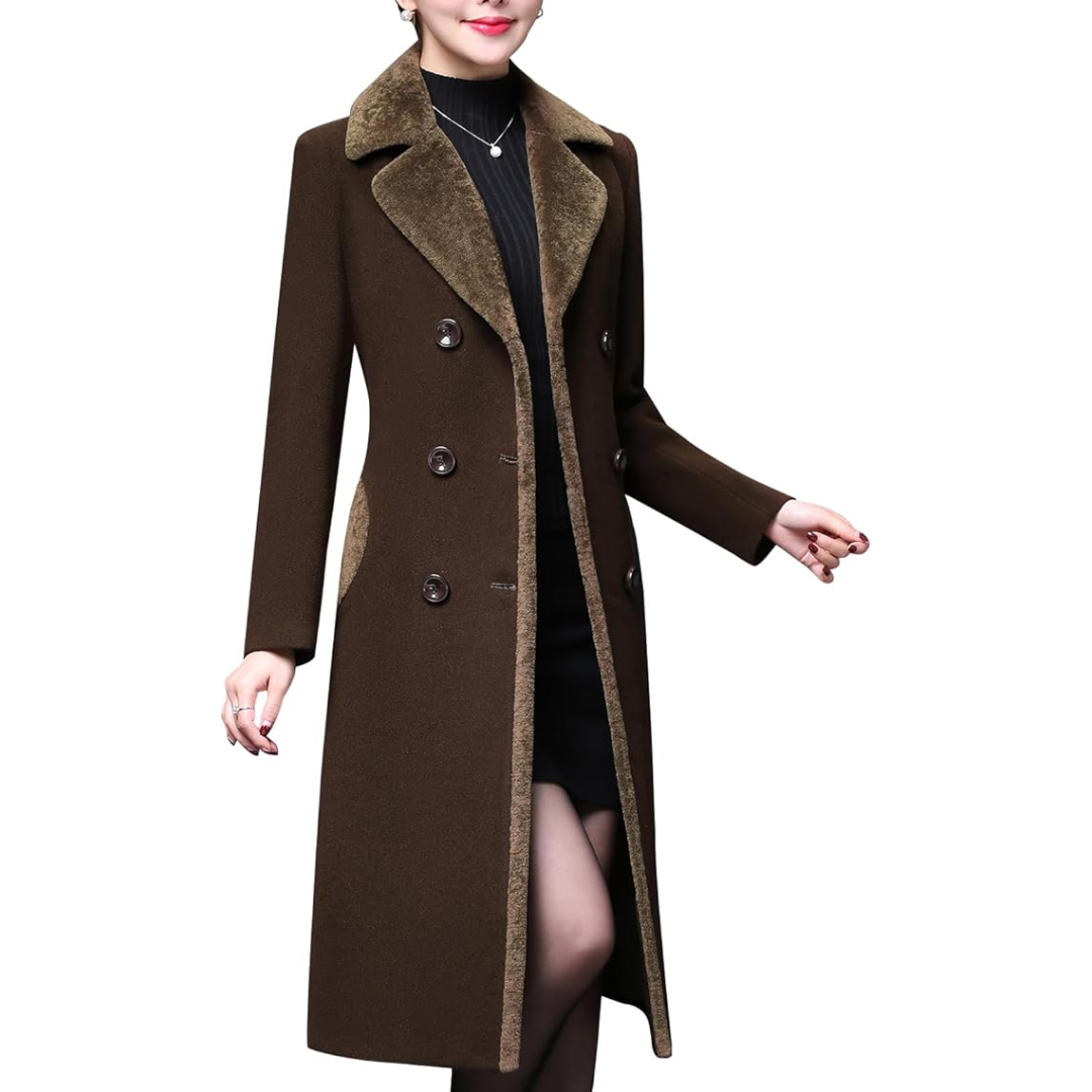 Dubbelbreasted Midi Wol Peacoat - Denise