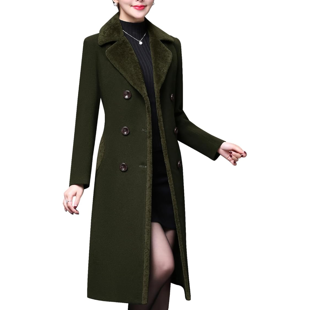 Dubbelbreasted Midi Wol Peacoat - Denise