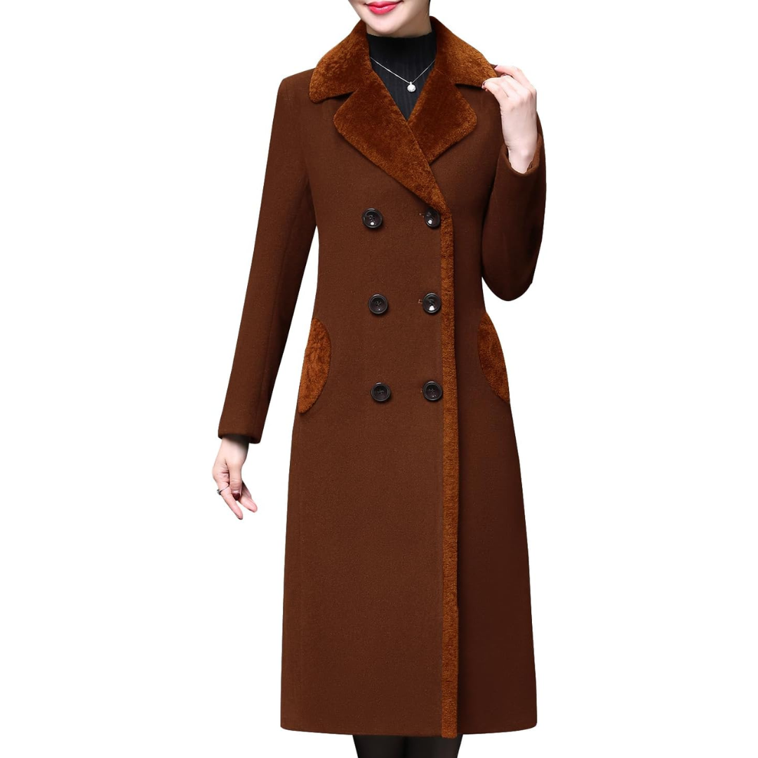 Dubbelbreasted Midi Wol Peacoat - Denise