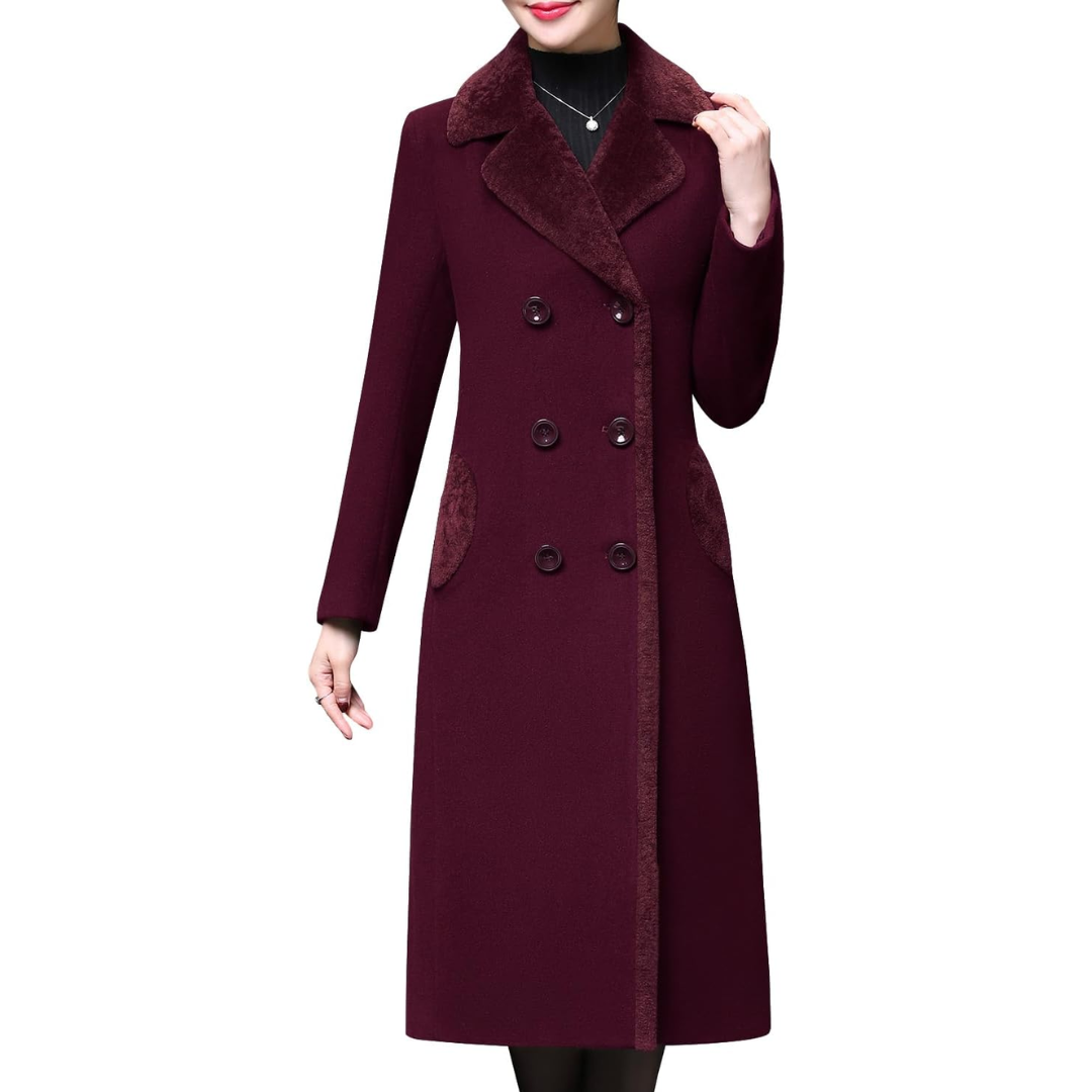 Dubbelbreasted Midi Wol Peacoat - Denise