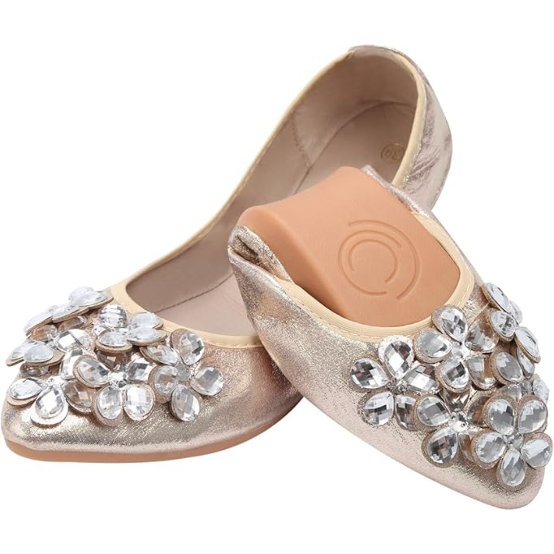 Glitterende Rhinestone Ballerina Flats - Yelena