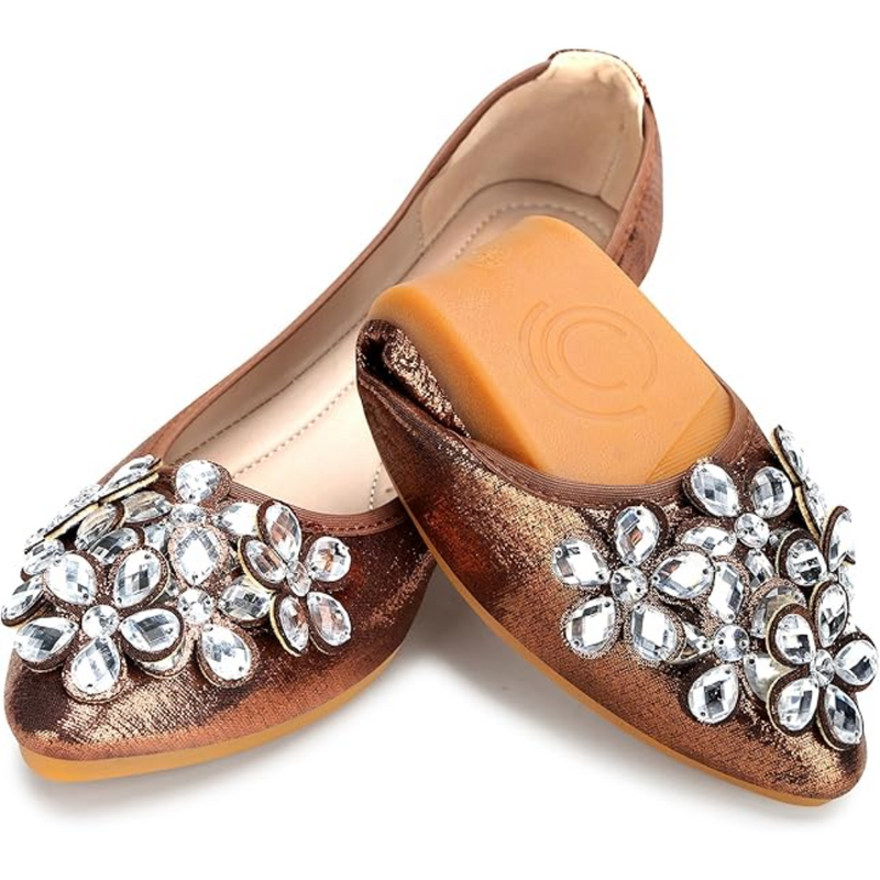 Glitterende Rhinestone Ballerina Flats - Yelena