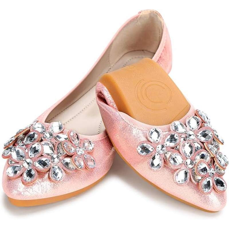 Glitterende Rhinestone Ballerina Flats - Yelena